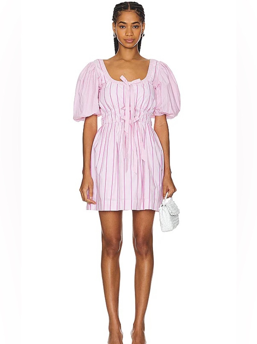 Damson Madder Amelie pink striped puff sleeve mini dress Sz:6